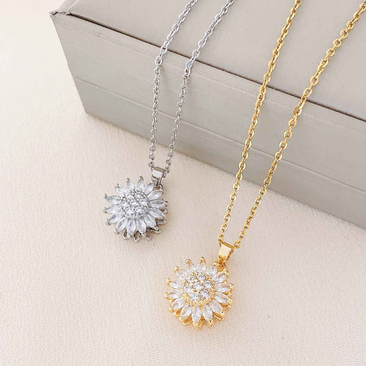 Women's Gold and Silver Spinning Sunflower Necklace – Stress Relief and Relaxing Jewelry