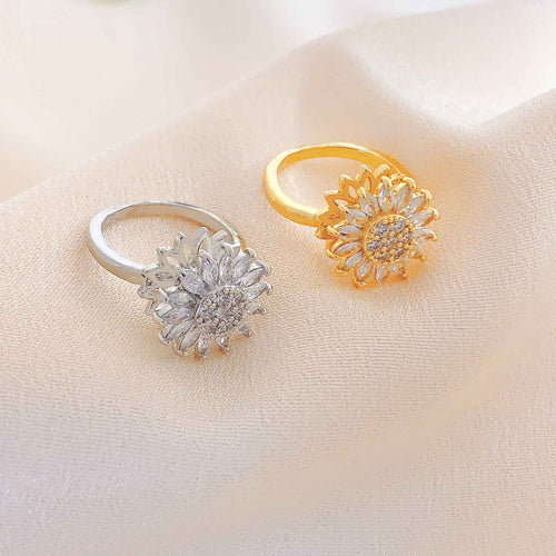 Women's Gold and Silver Spinning Sunflower Open Ring – Stress Relief and Relaxing Jewelry