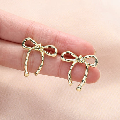 Women's Elegant Bowknot Design Stud Earrings – Available in Gold and White