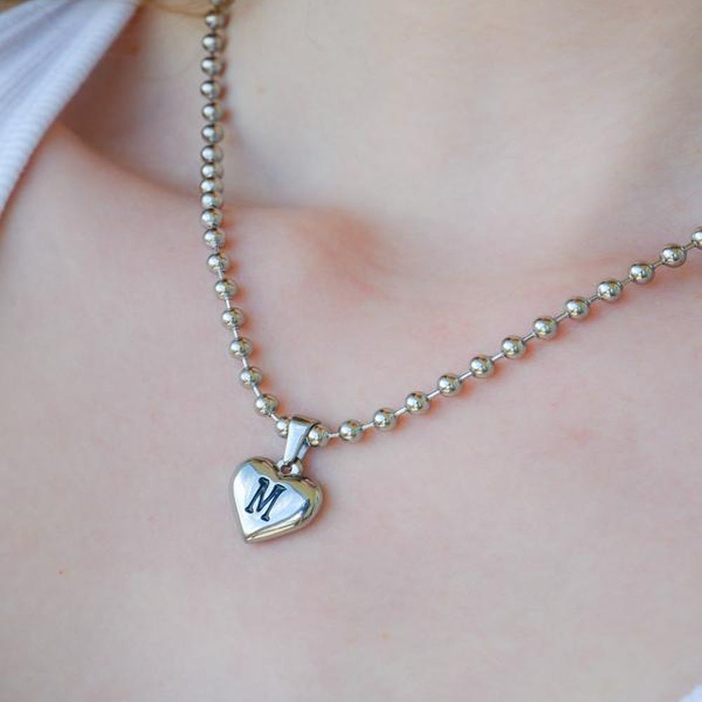 Silver Fashionable 26 Letters Heart Pendant Necklace – Holiday Gift Jewelry