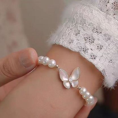 Elegant Mother-of-Pearl Butterfly 8mm Freshwater Pearl Bracelet
