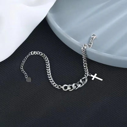 Silver Cross Minimalist Fashion Couple Bracelet