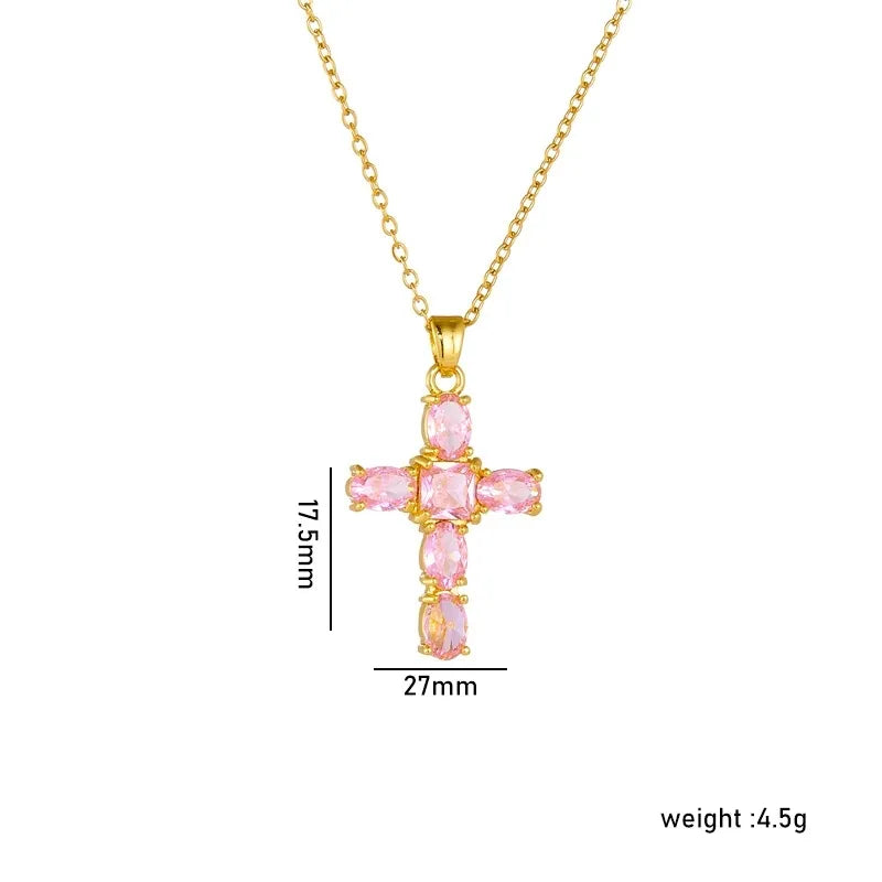 Gold Zircon Cross Fashionable Versatile Personalized Pendant Necklace