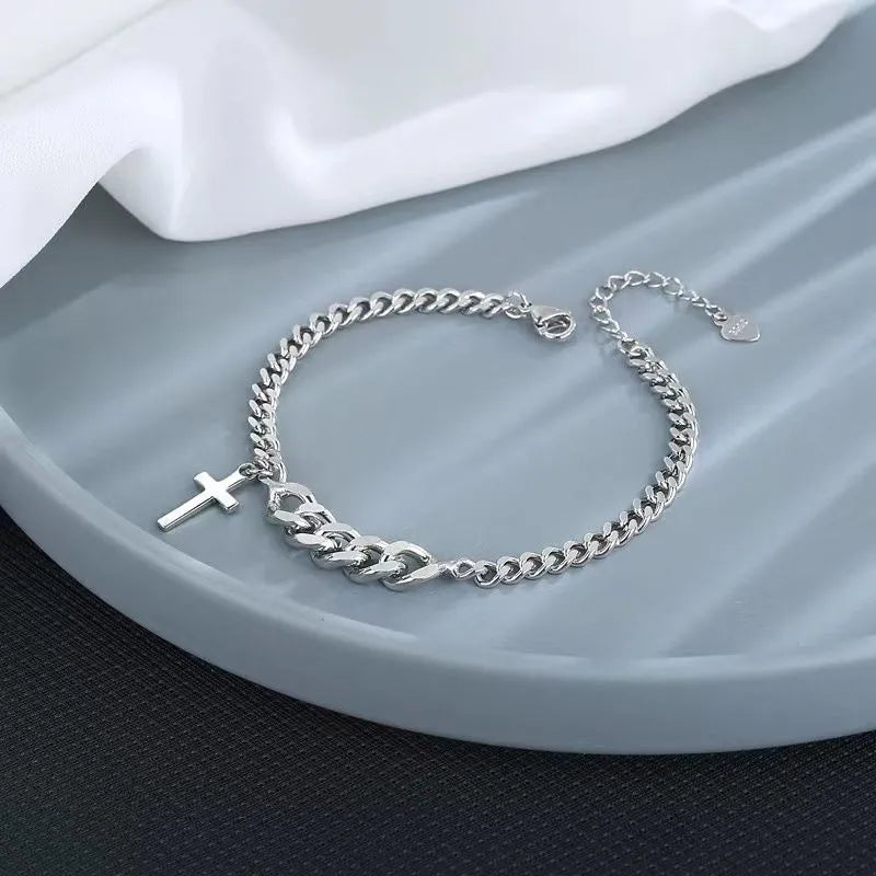 Silver Cross Minimalist Fashion Couple Bracelet