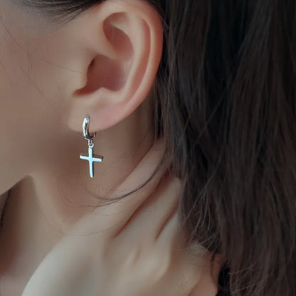 Silver Cross Minimalist Pendant Earrings – Stylish and Simple Design