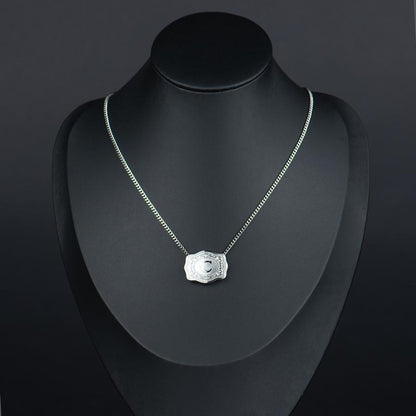 Luminacore Initial Letter Pendant Necklace with Embossed Belt Buckle, 2 Chains Included, Rhodium-Plated, Tarnish-Resistant, 18" Extender Length