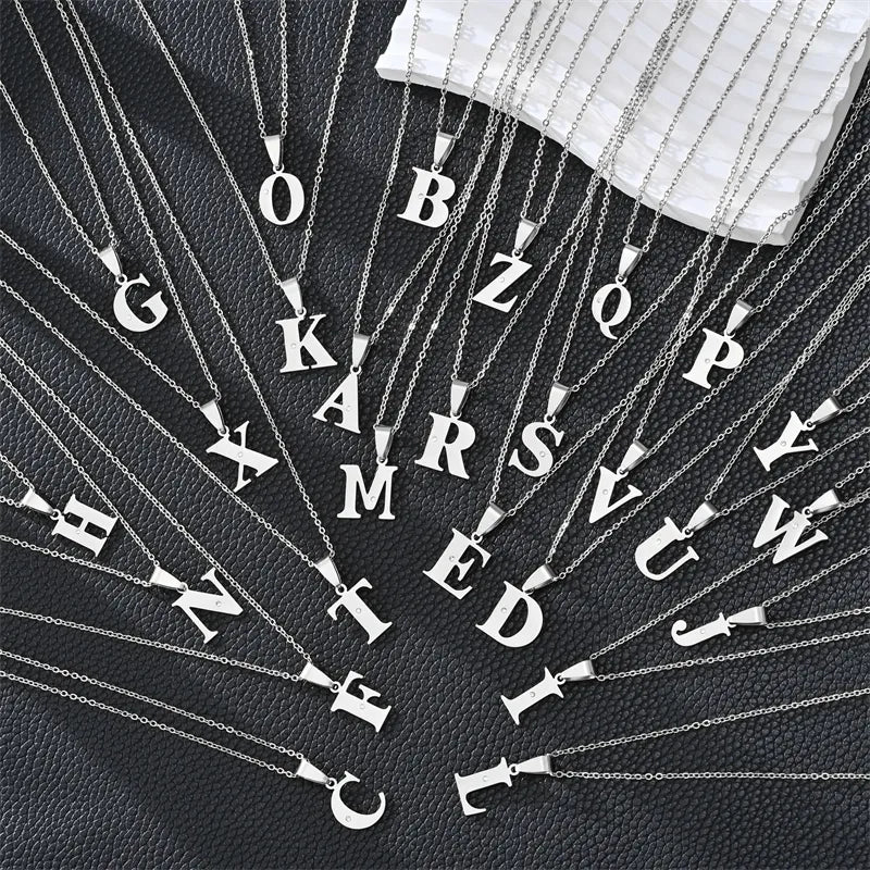 Silver 26 Letters Simple Pendant Necklace – Available in Different Letters