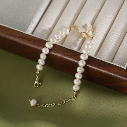 Elegant Mother-of-Pearl Butterfly 8mm Freshwater Pearl Bracelet