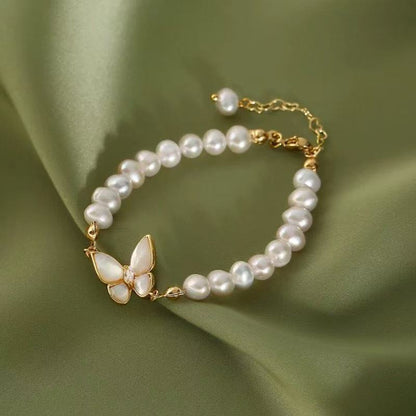 Elegant Mother-of-Pearl Butterfly 8mm Freshwater Pearl Bracelet