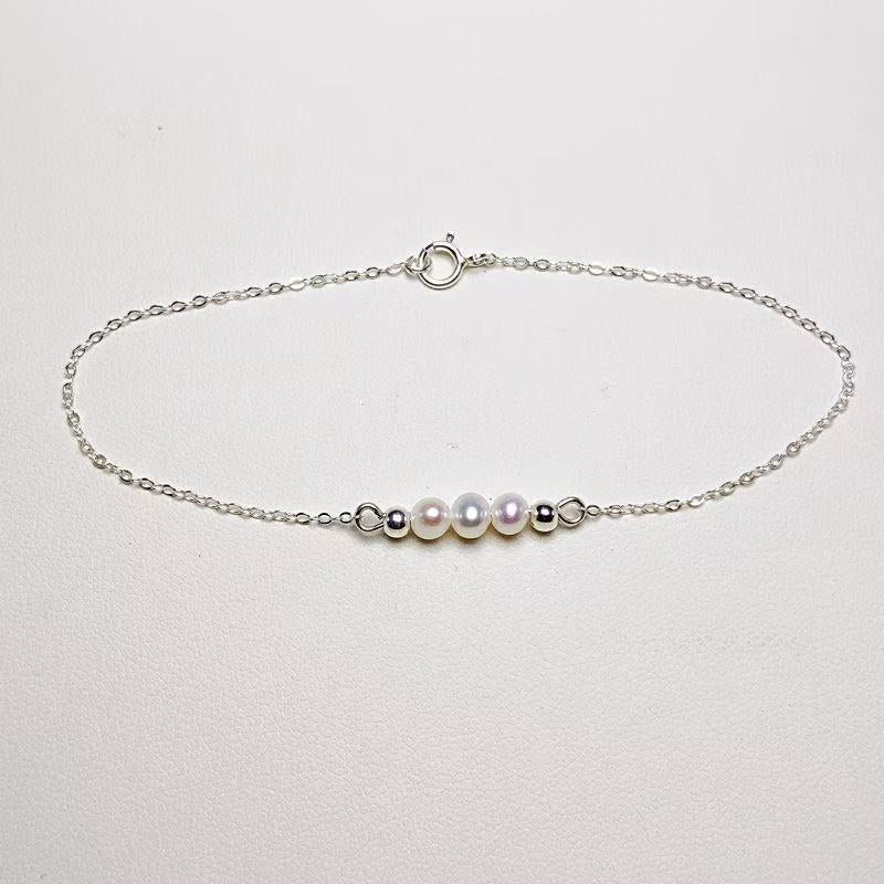 4mm Round Pearl Bracelet - Available in Gold and White